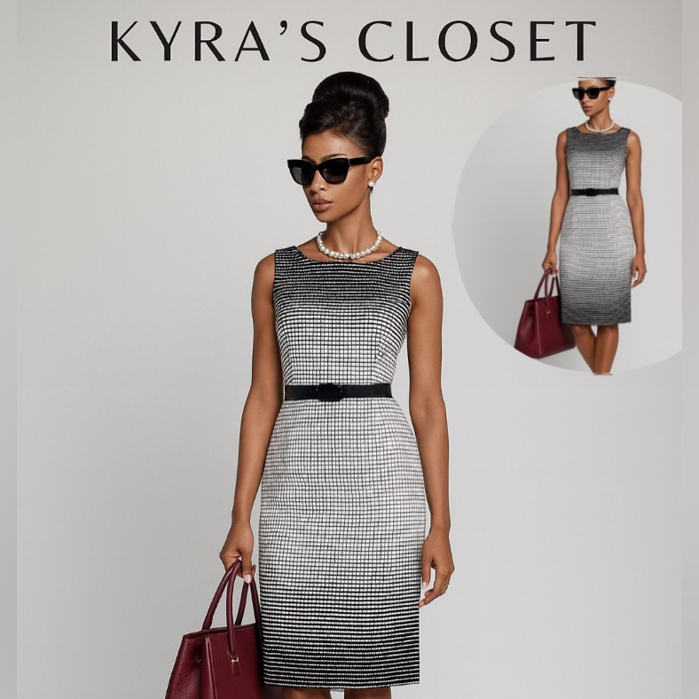 Lida Baday Black & White Grid Print Sheath Dress – Size 6